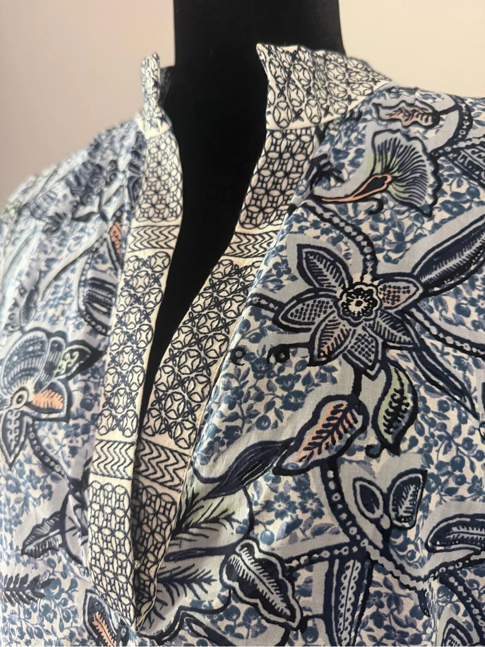 Tory Burch Blue Paisley  100% cotton size M Print Long-Sleeve Blouse